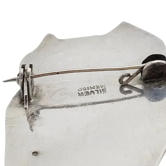 Large Mexican Sterling Silver Owl Brooch Taxco Purple Eyes 925 Artisan Bird Pin - Picture 4 of 11